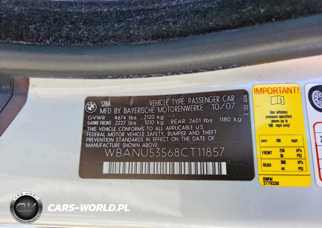 2008 BMW 528 I VIN:WBANU53568CT11857 - 12