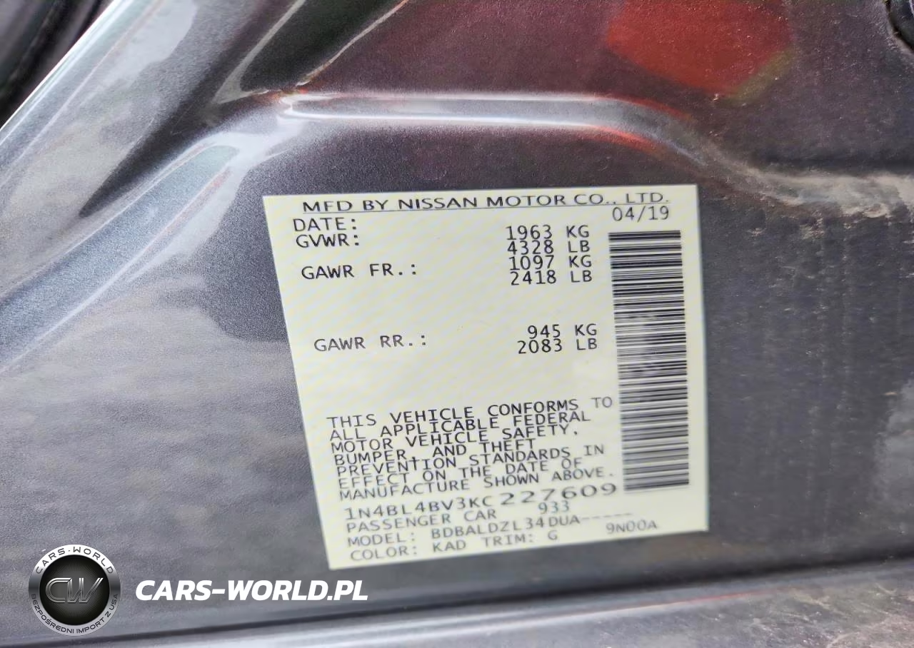 2019 Nissan Altima S VIN:1N4BL4BV3KC227609 - 12