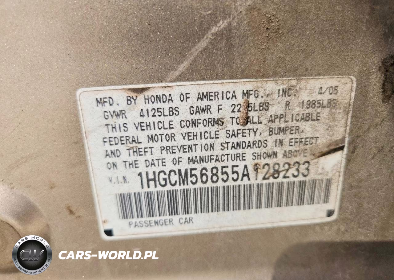 2005 Honda Accord Ex VIN:1HGCM56855A128233 - 13