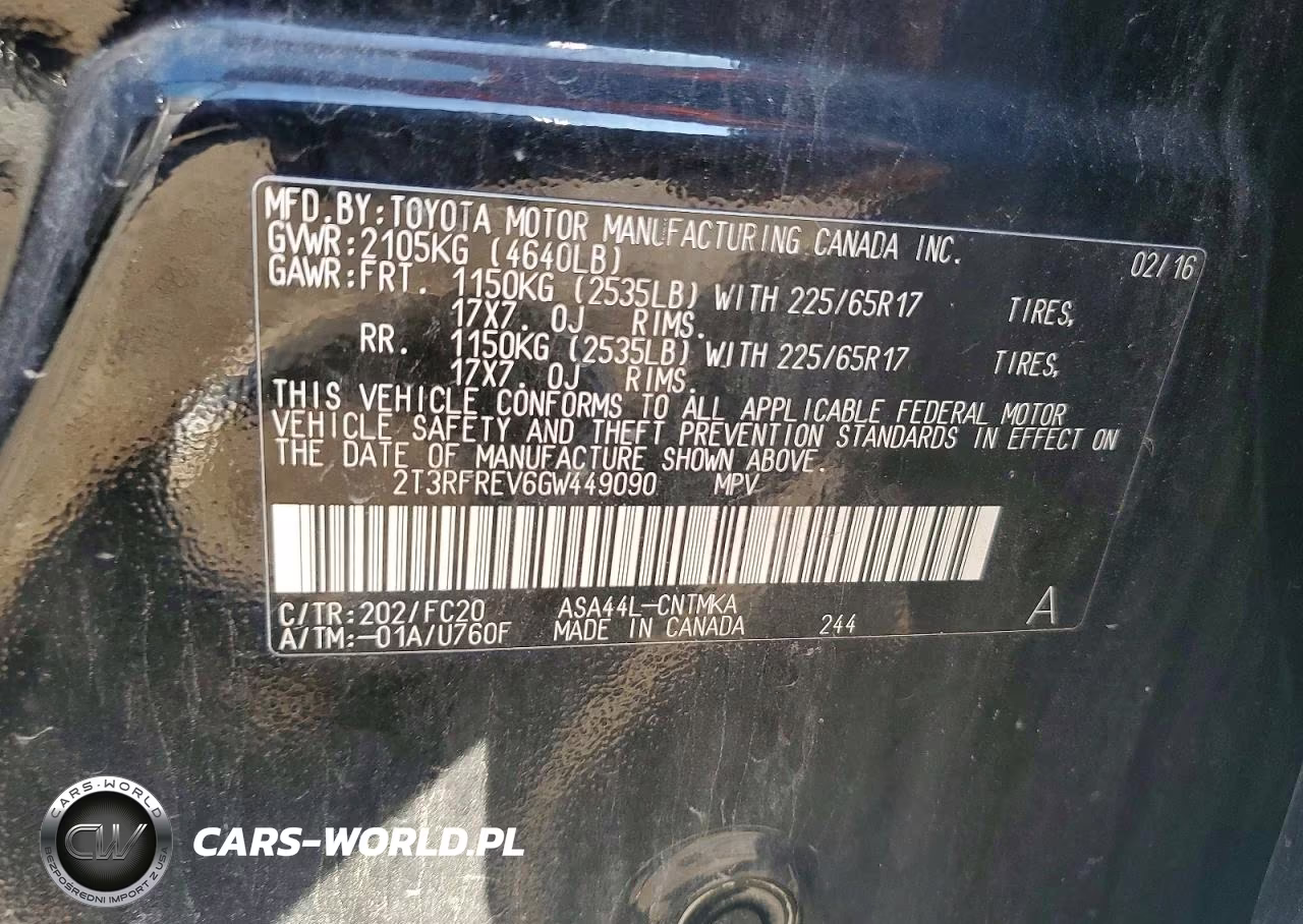 2016 Toyota Rav4 Xle VIN:2T3RFREV6GW449090 - 13
