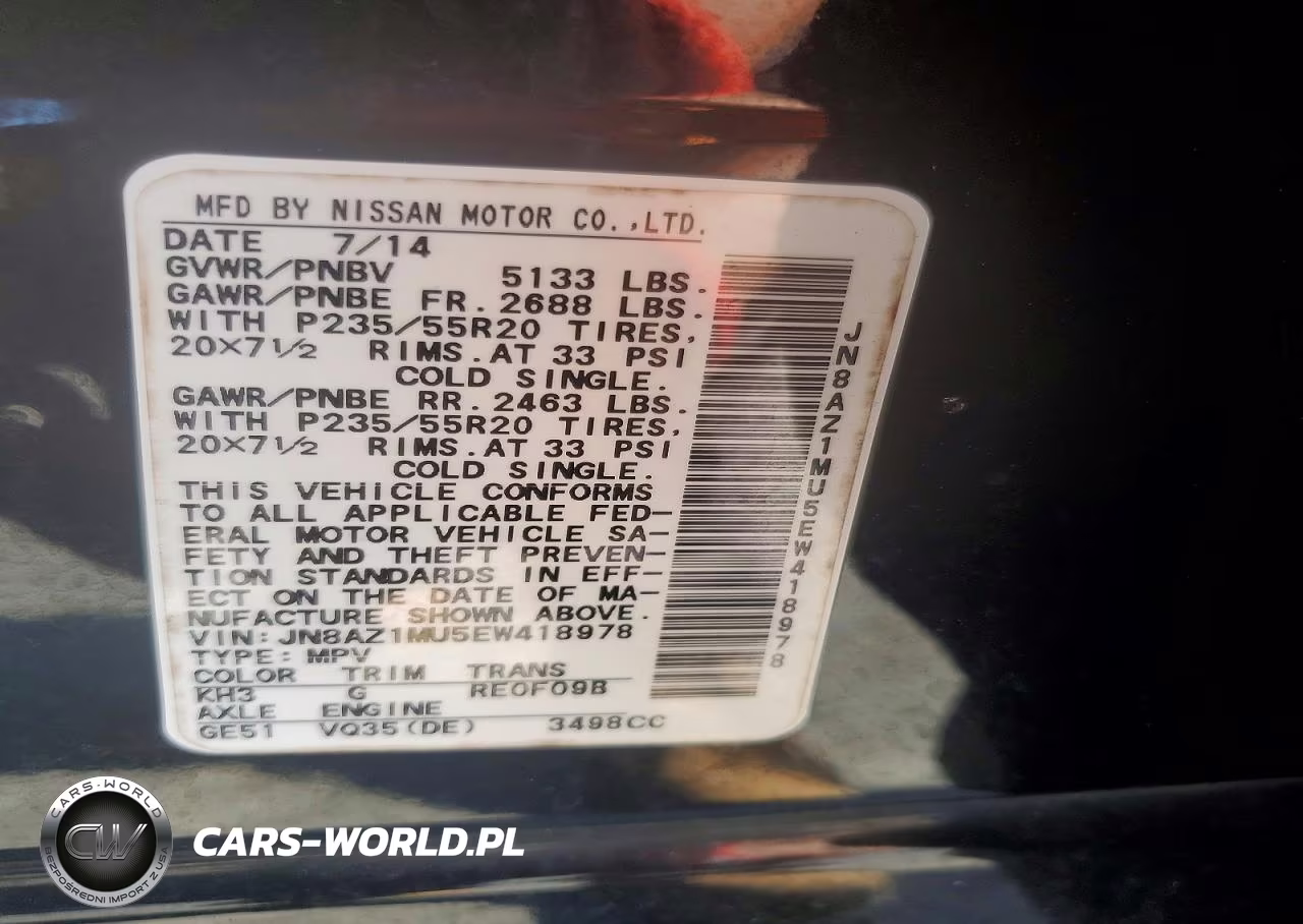 2014 Nissan Murano Le VIN:JN8AZ1MU5EW418978 - 14