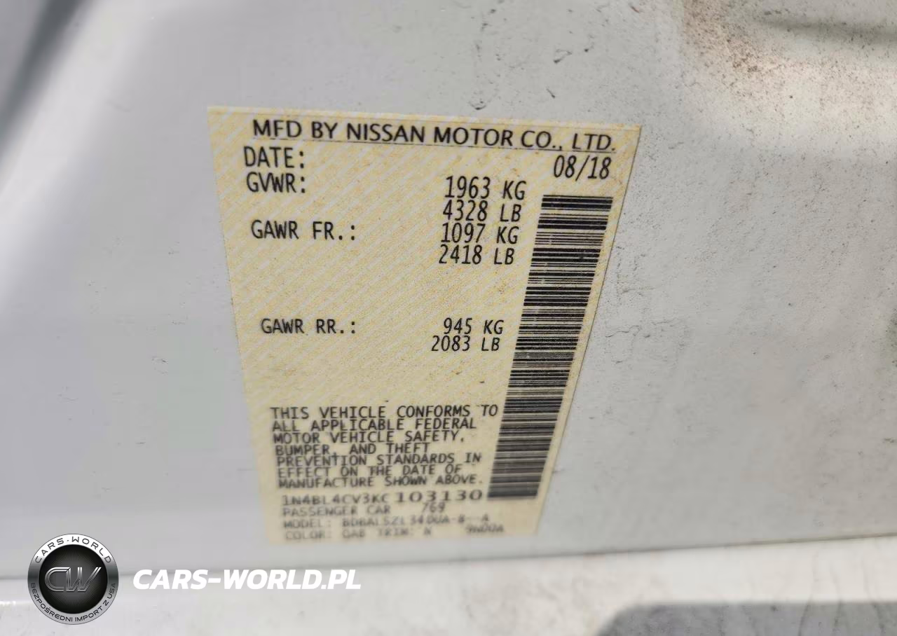 2019 Nissan Altima Sr VIN:1N4BL4CV3KC103130 - 12