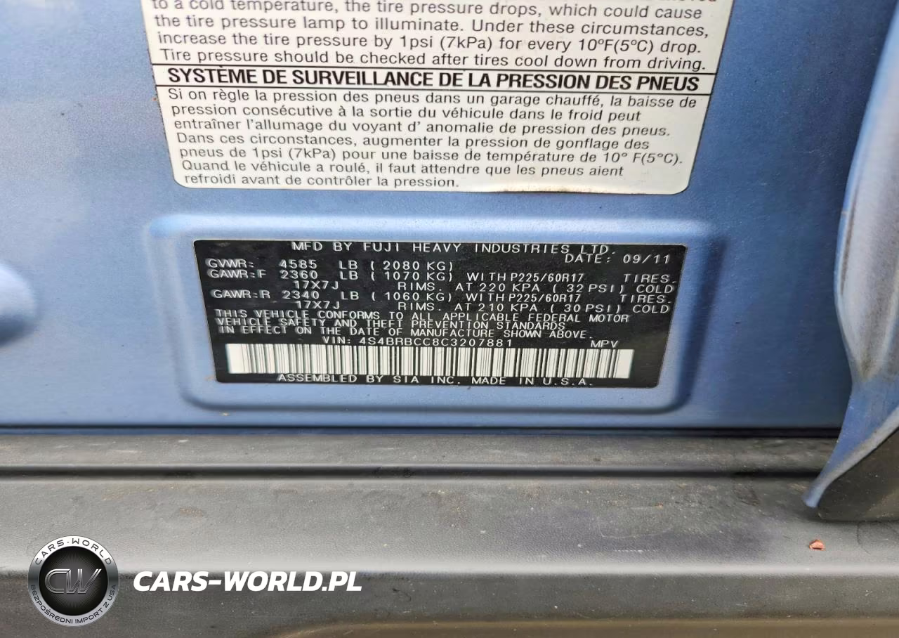 2012 Subaru Outback 2.5I Premium VIN:4S4BRBCC8C3207881 - 13