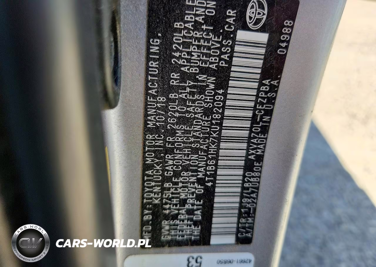 2019 Toyota Camry Xse VIN:4T1B61HK7KU182094 - 12