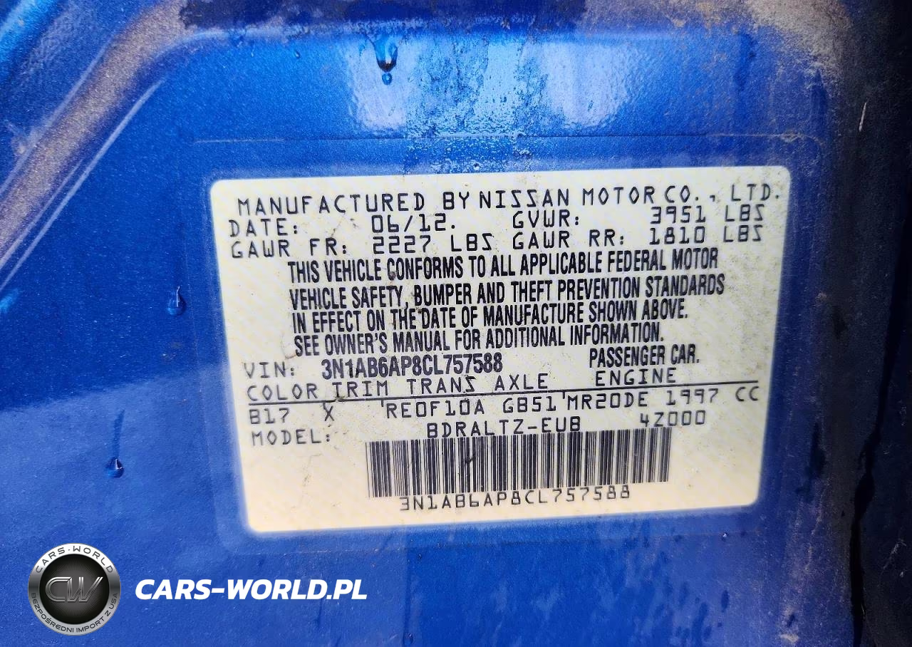 2012 Nissan Sentra 2.0 VIN:3N1AB6AP8CL757588 - 12
