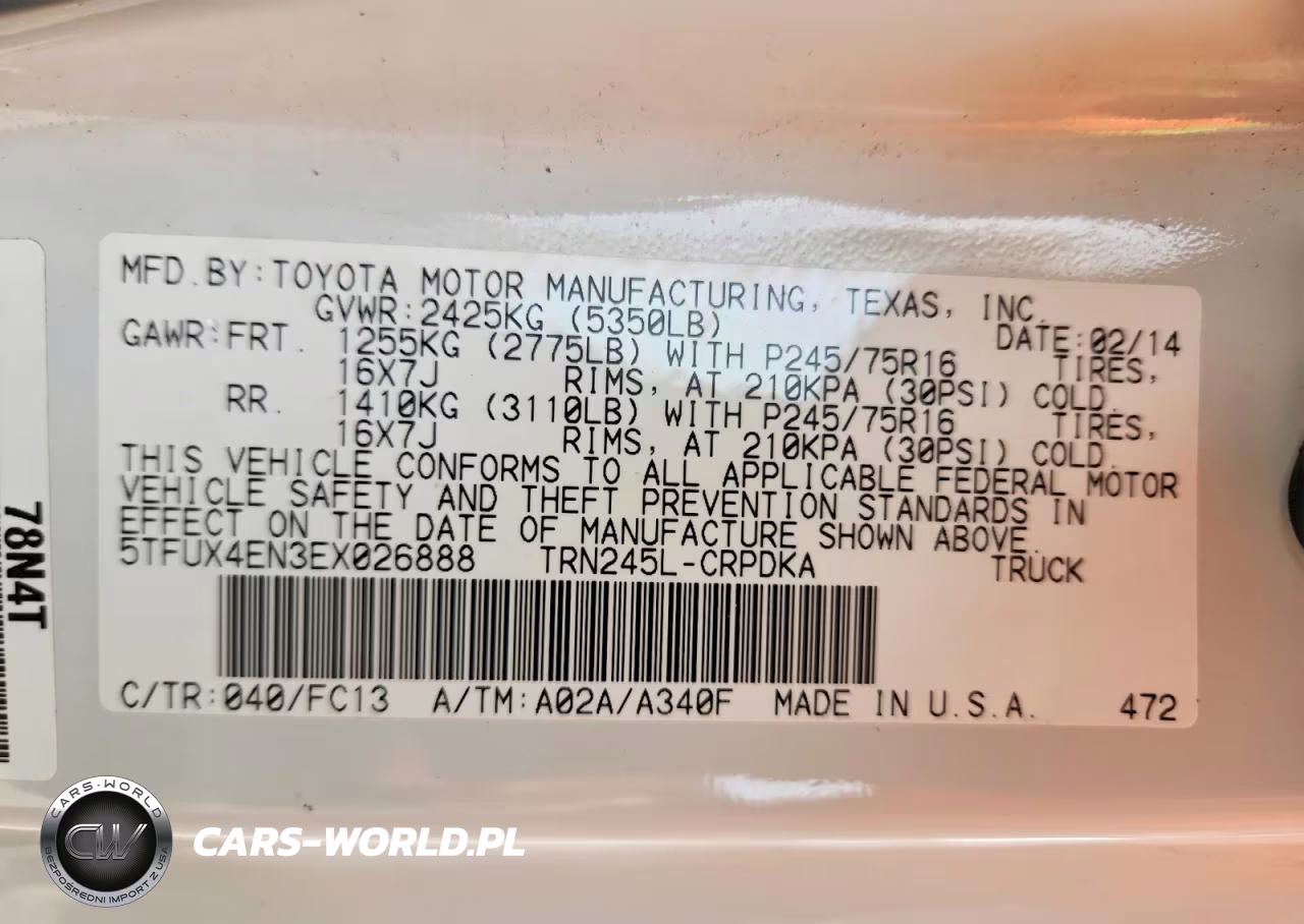 2014 Toyota Tacoma Base VIN:5TFUX4EN3EX026888 - 12