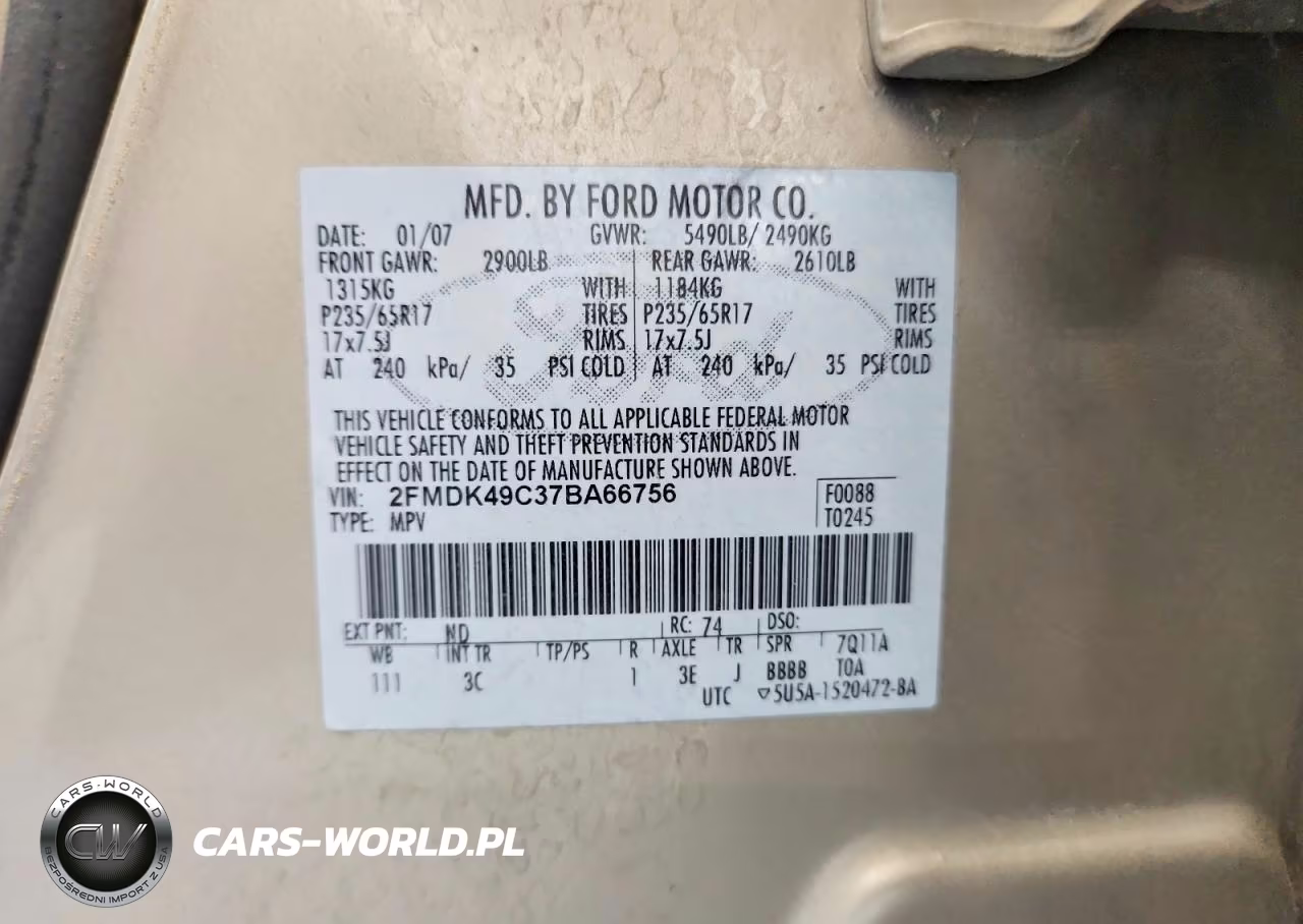 2007 Ford Edge Sel Plus VIN:2FMDK49C37BA66756 - 14