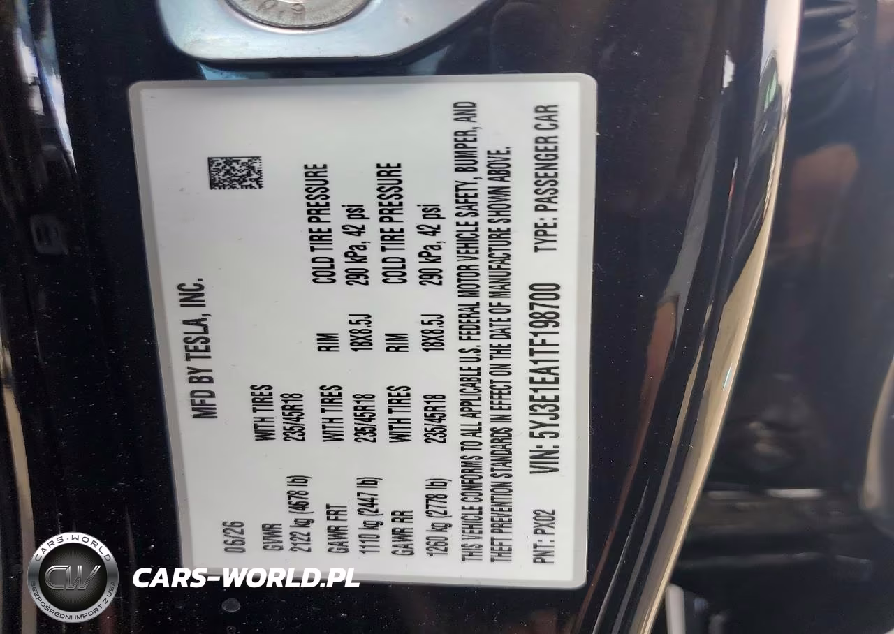 2026 Tesla Model 3 VIN:5YJ3E1EA1TF198700 - 12