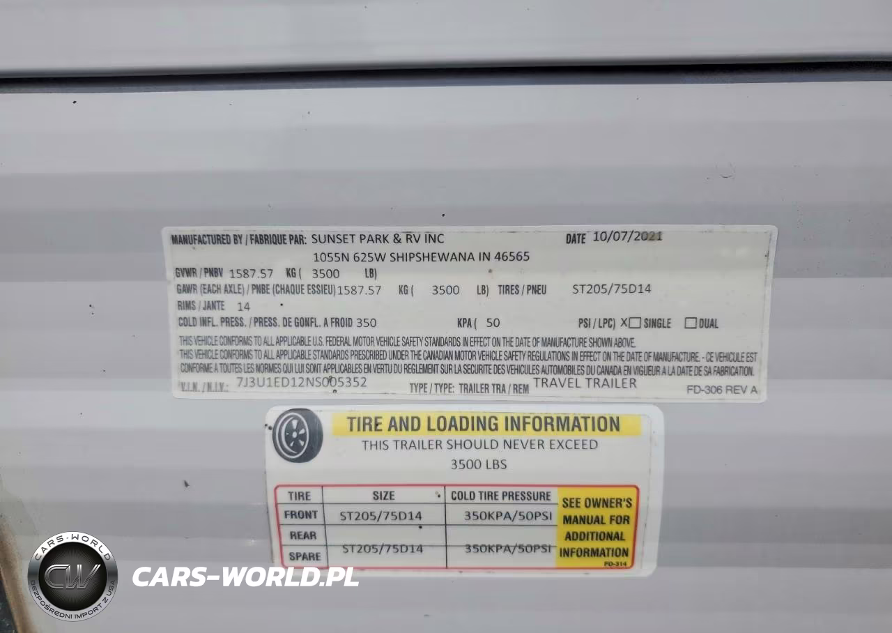 2022 Sunsetpark Recreational Vehicle (Rv) VIN:7J3U1ED12NS005352 - 10