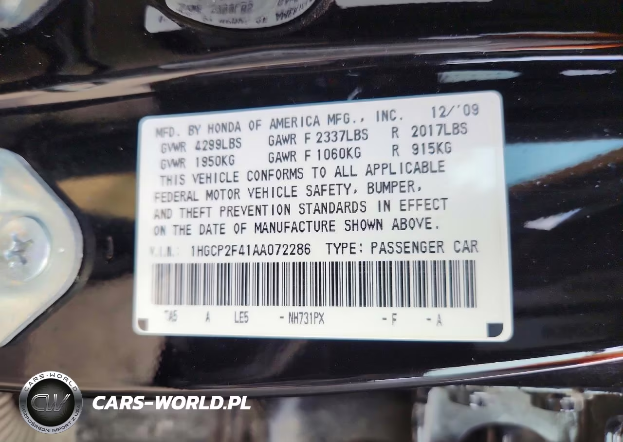 2010 Honda Accord Lxp VIN:1HGCP2F41AA072286 - 13