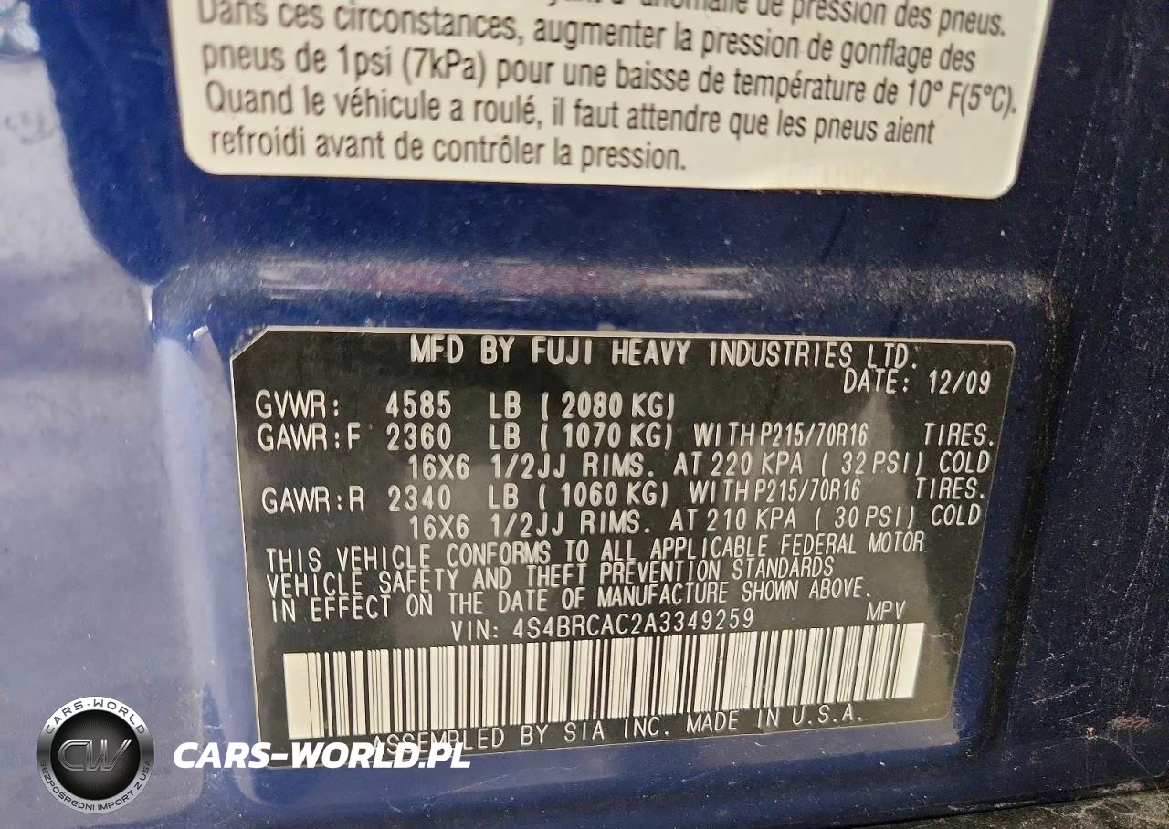 2010 Subaru Outback 2.5I VIN:4S4BRCAC2A3349259 - 13