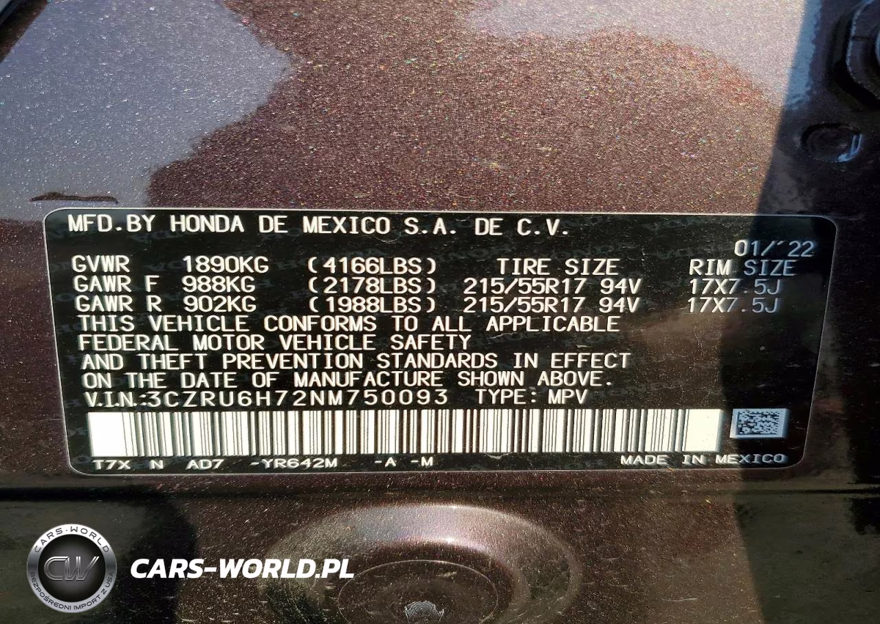 2022 Honda Hr-V Exl VIN:3CZRU6H72NM750093 - 14