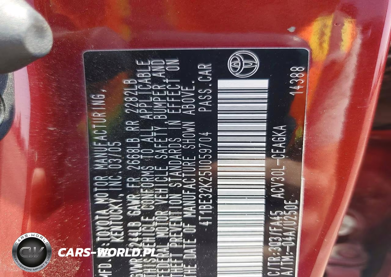 2005 Toyota Camry Xle VIN:4T1BE32K25U059704 - 12