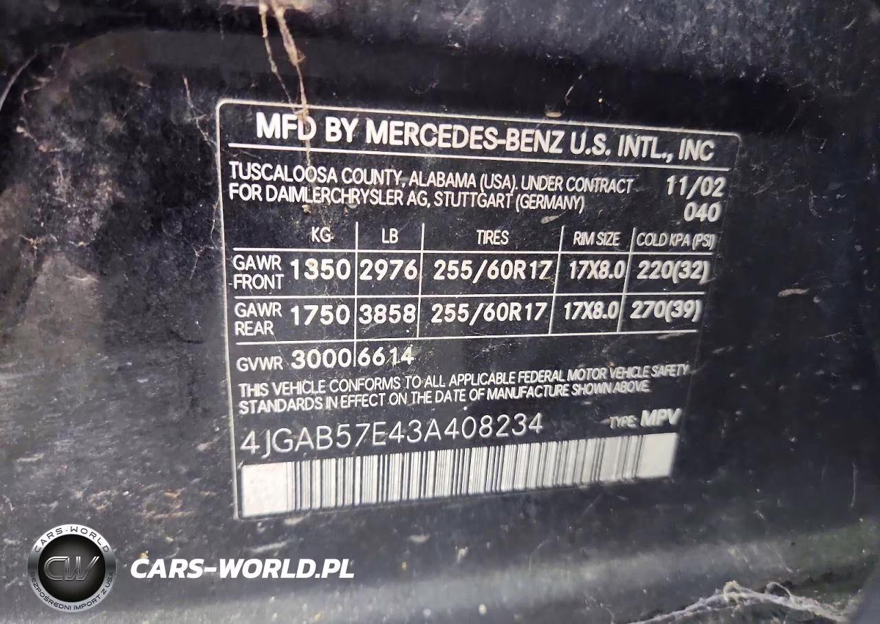 2003 Mercedes-Benz M-Class VIN:4JGAB57E43A408234 - 13