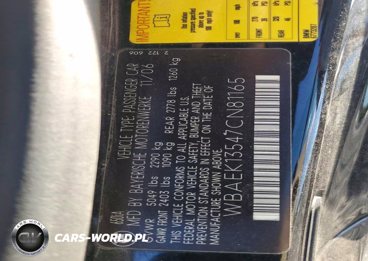 2007 BMW 650 I VIN:WBAEK13547CN81165 - 12