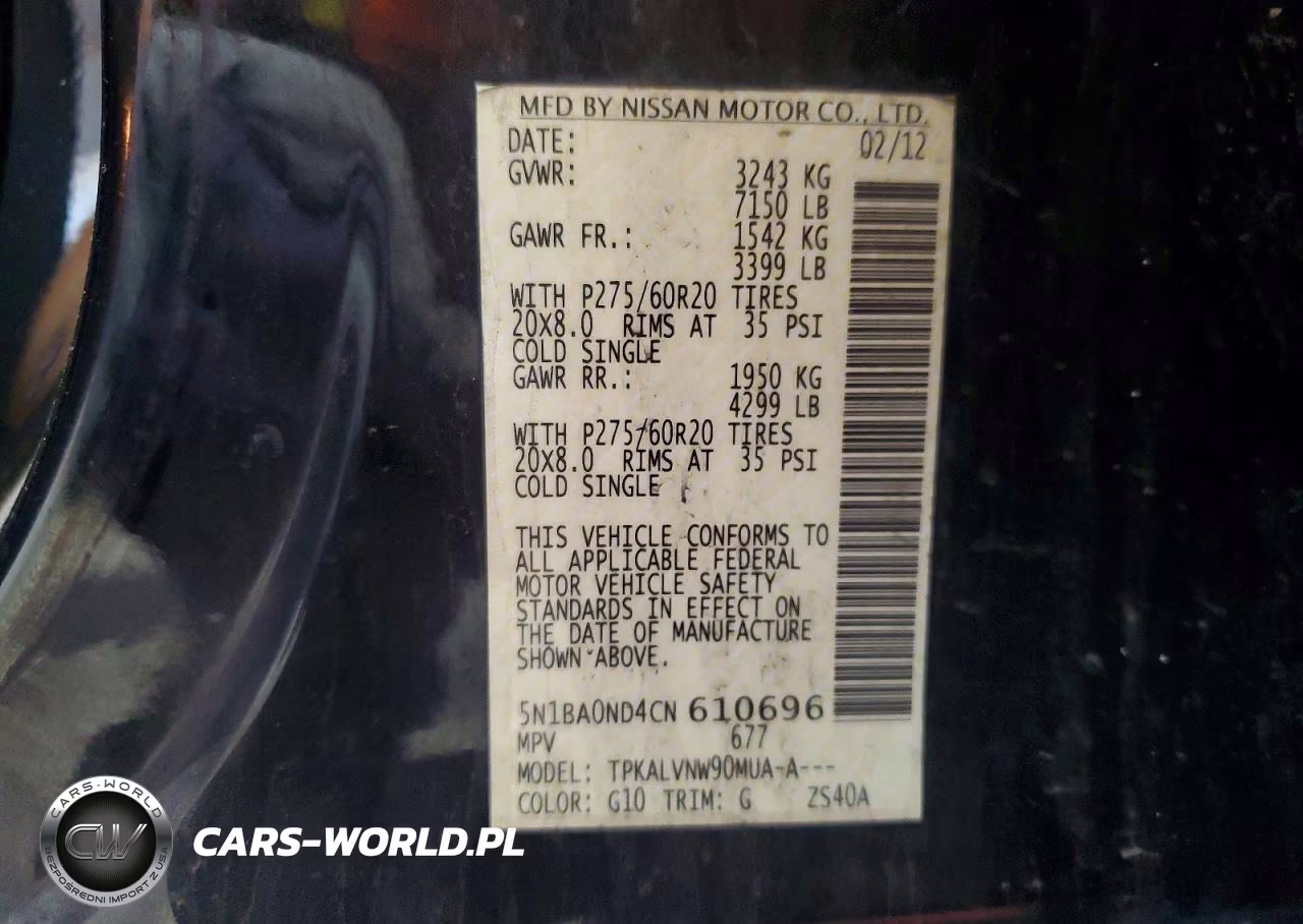 2012 Nissan Armada Sv VIN:5N1BA0ND4CN610696 - 13