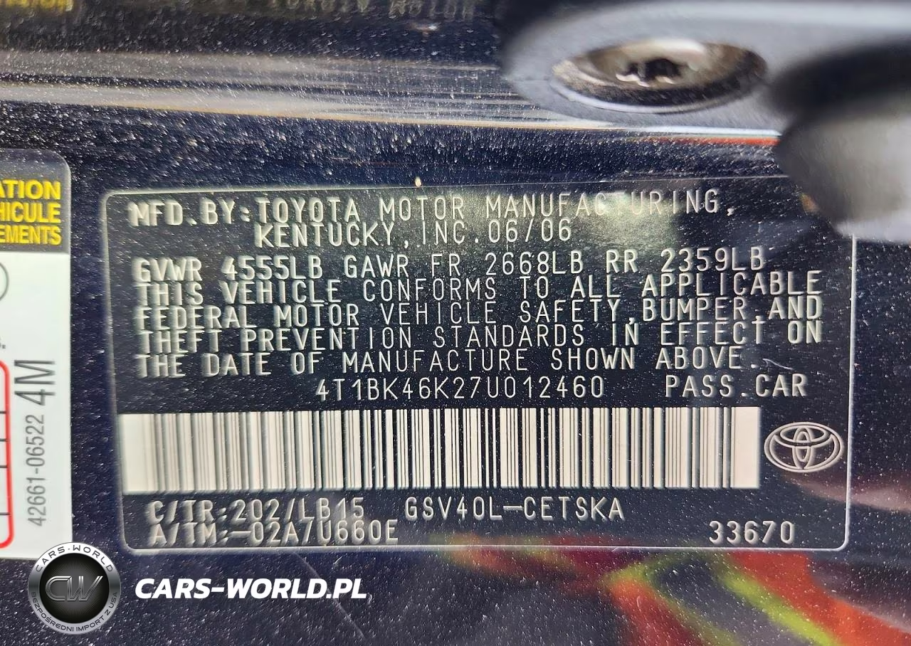 2007 Toyota Camry Se V6 VIN:4T1BK46K27U012460 - 13