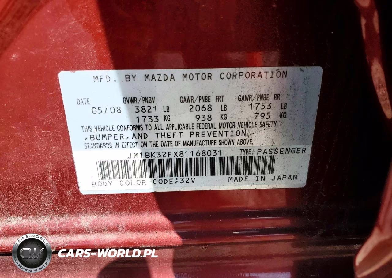 2008 Mazda 3 I VIN:JM1BK32FX81168031 - 12