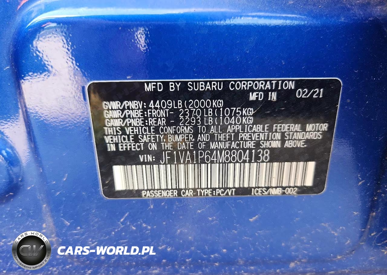 2021 Subaru Wrx Limited VIN:JF1VA1P64M8804138 - 13