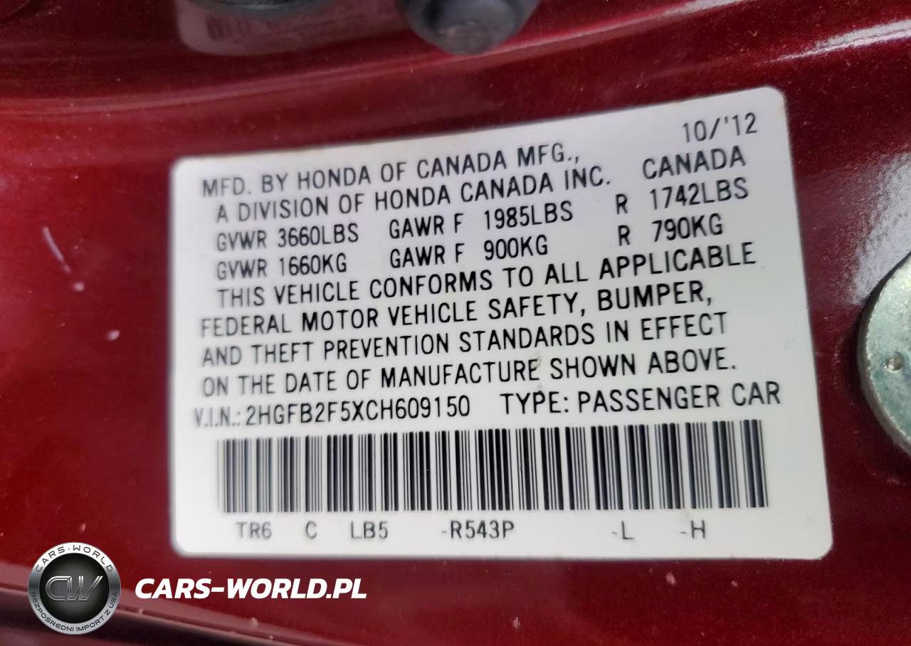 2012 Honda Civic Lx VIN:2HGFB2F5XCH609150 - 12
