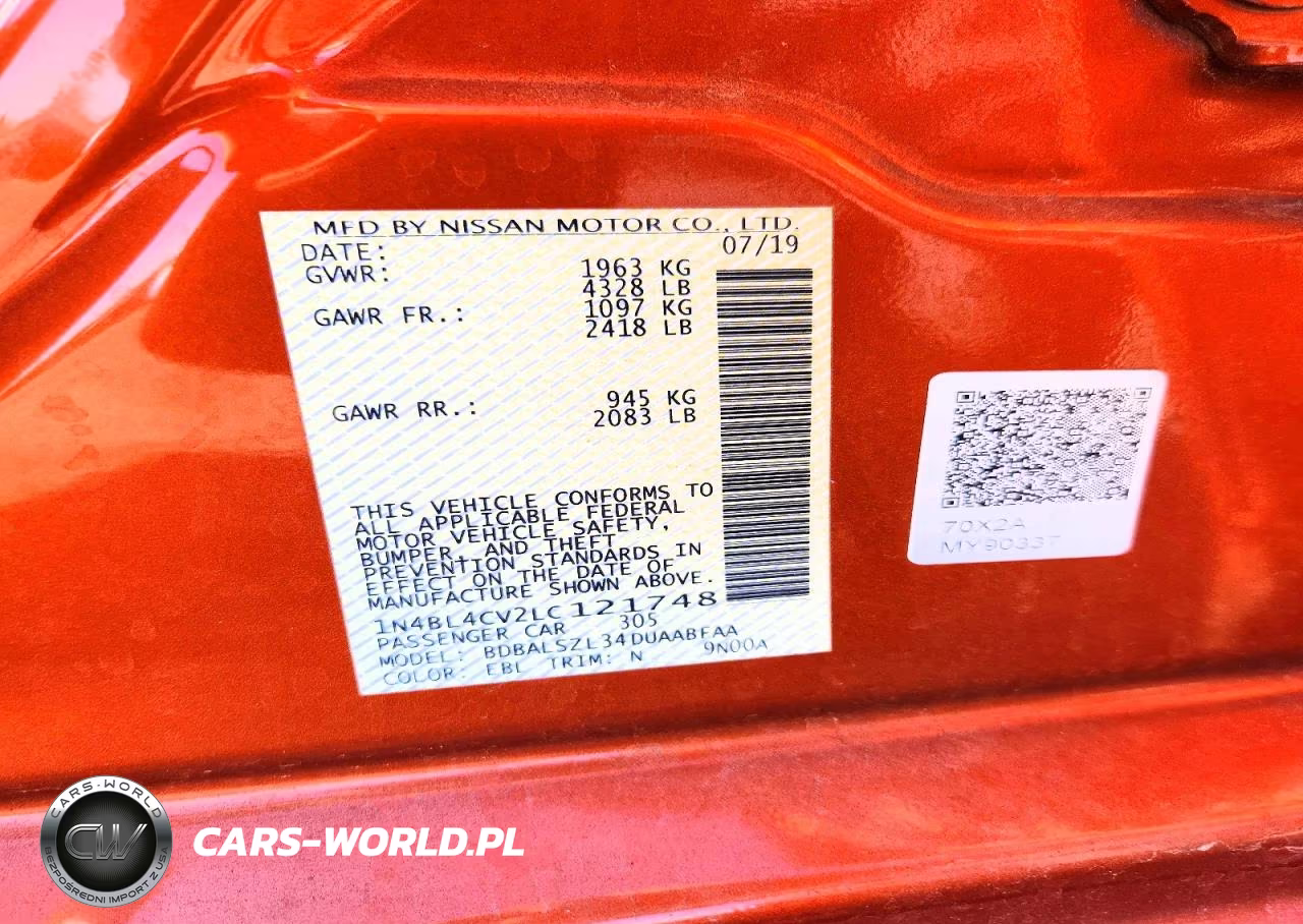 2020 Nissan Altima Sr VIN:1N4BL4CV2LC121748 - 12
