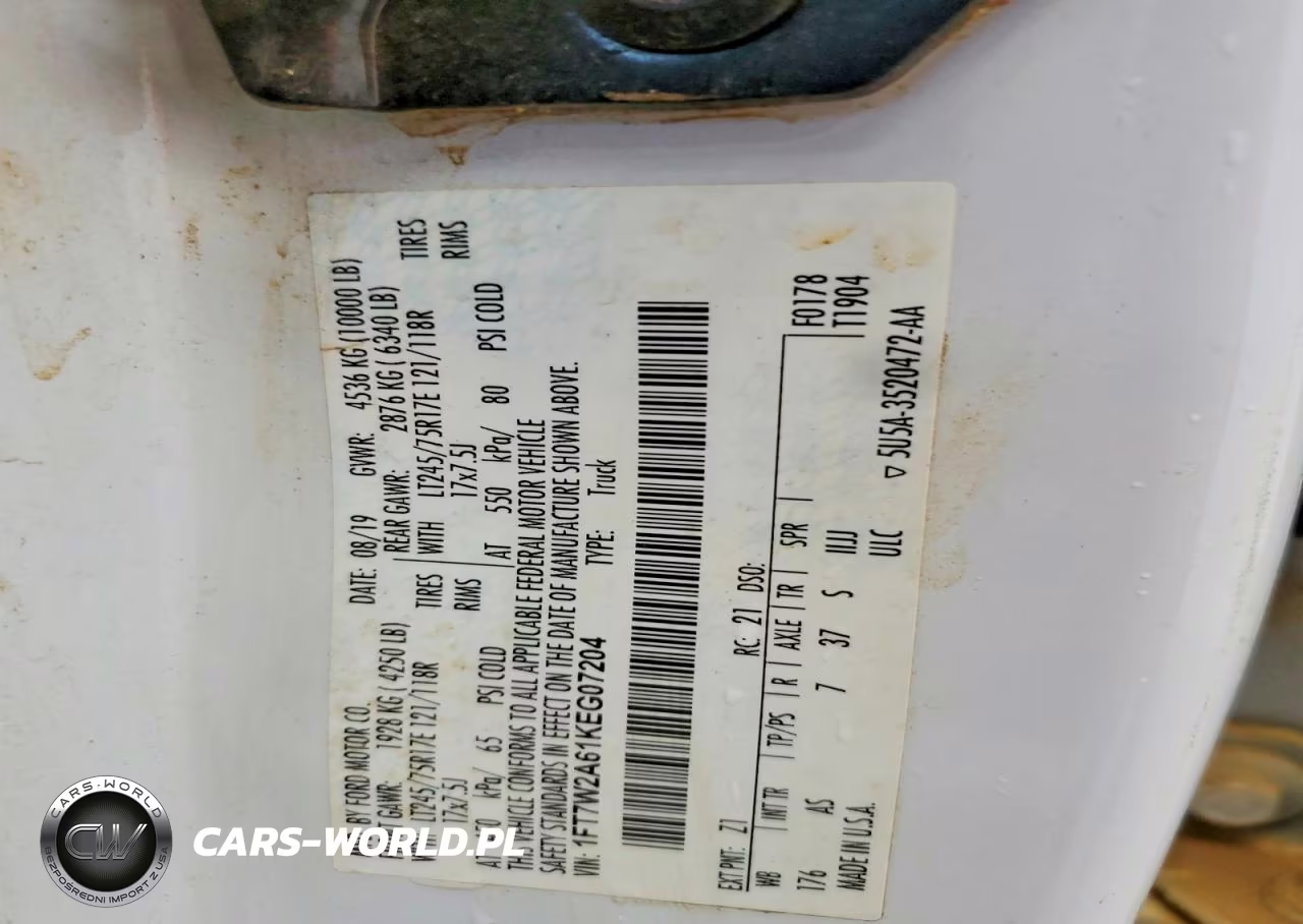 2019 Ford F250 Super Duty VIN:1FT7W2A61KEG07204 - 12