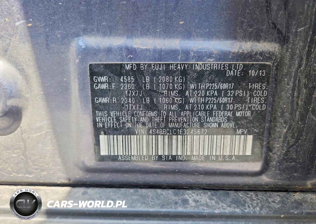 2014 Subaru Outback 2.5I Limited VIN:4S4BRCLC1E3245672 - 12