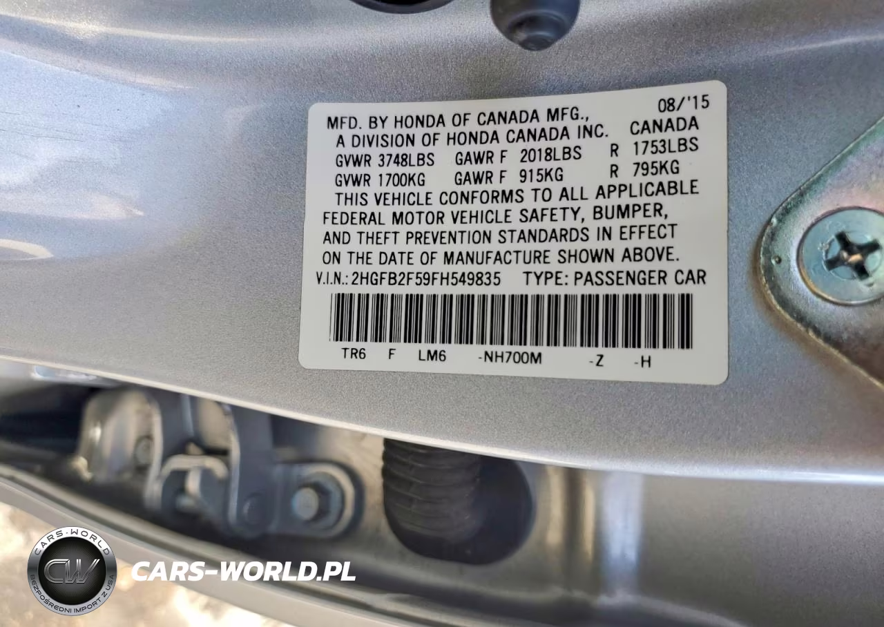 2015 Honda Civic Lx VIN:2HGFB2F59FH549835 - 12