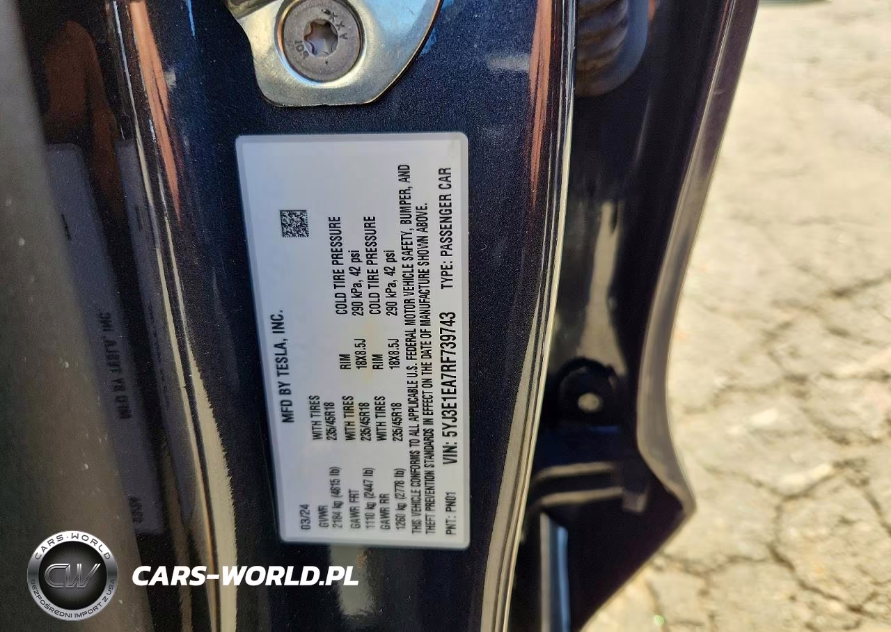 2024 Tesla Model 3 VIN:5YJ3E1EA7RF739743 - 12