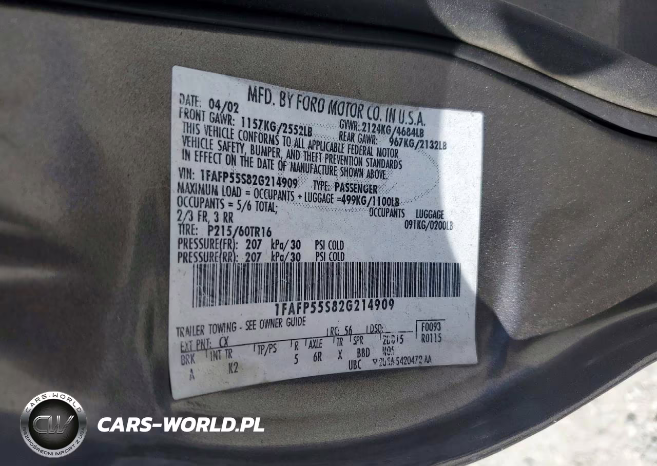 2002 Ford Taurus Ses VIN:1FAFP55S82G214909 - 12