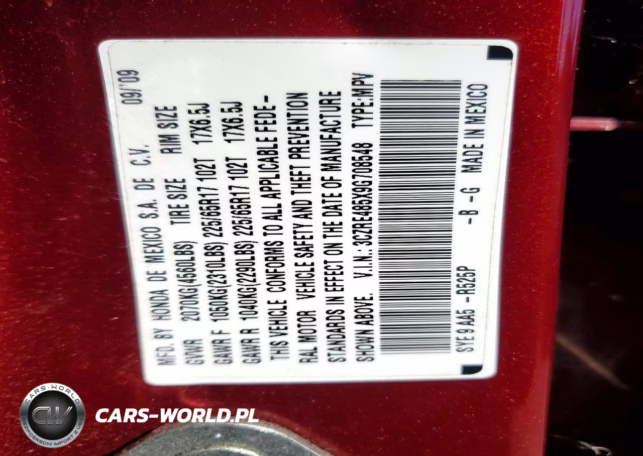 2009 Honda Cr-V Ex VIN:3CZRE485X9G708548 - 13
