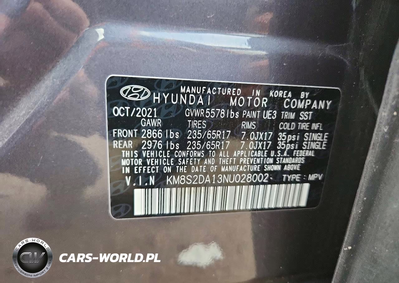 2022 Hyundai Santa Fe Blue VIN:KM8S2DA13NU028002 - 12