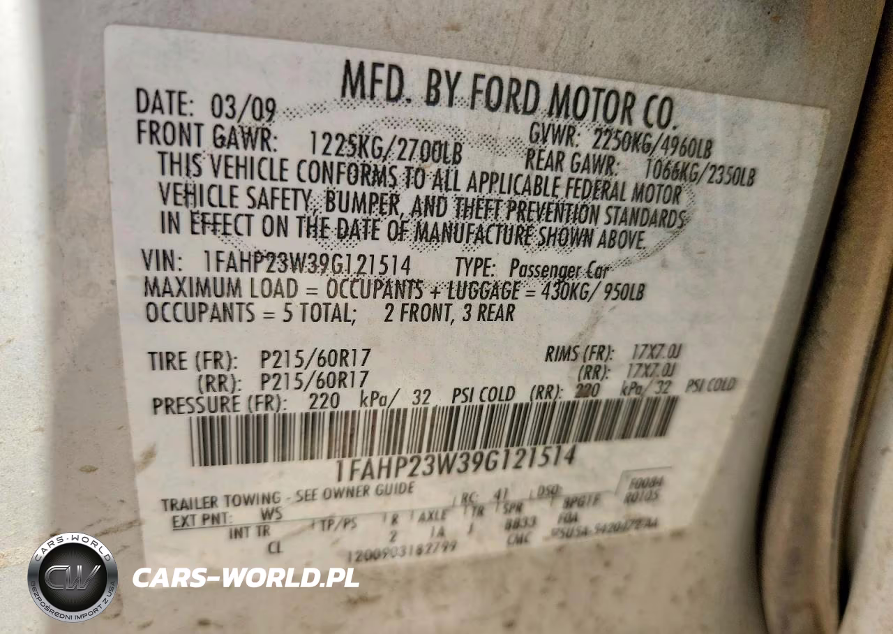 2009 Ford Taurus Se VIN:1FAHP23W39G121514 - 12