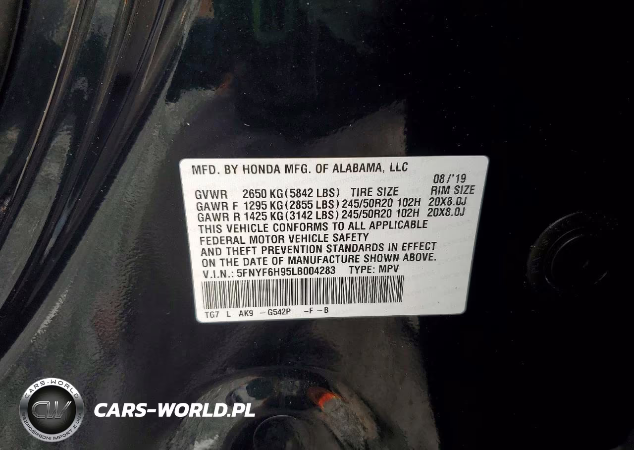 2020 Honda Pilot Touring VIN:5FNYF6H95LB004283 - 14