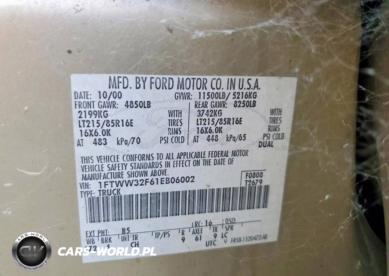 2001 Ford F350 Super Duty VIN:1FTWW32F61EB06002 - 13