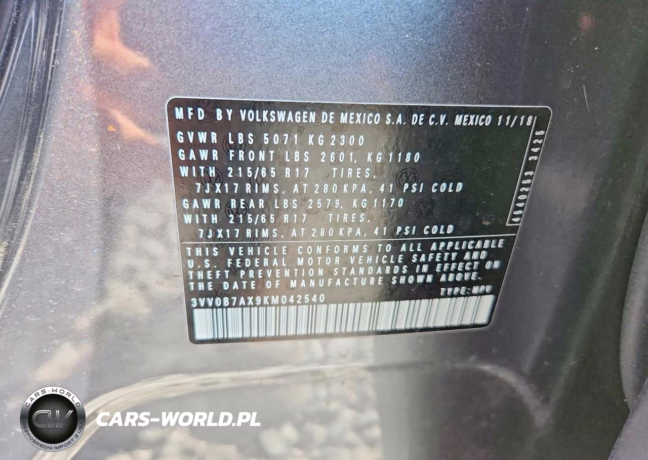2019 Volkswagen Tiguan S VIN:3VV0B7AX9KM042540 - 12