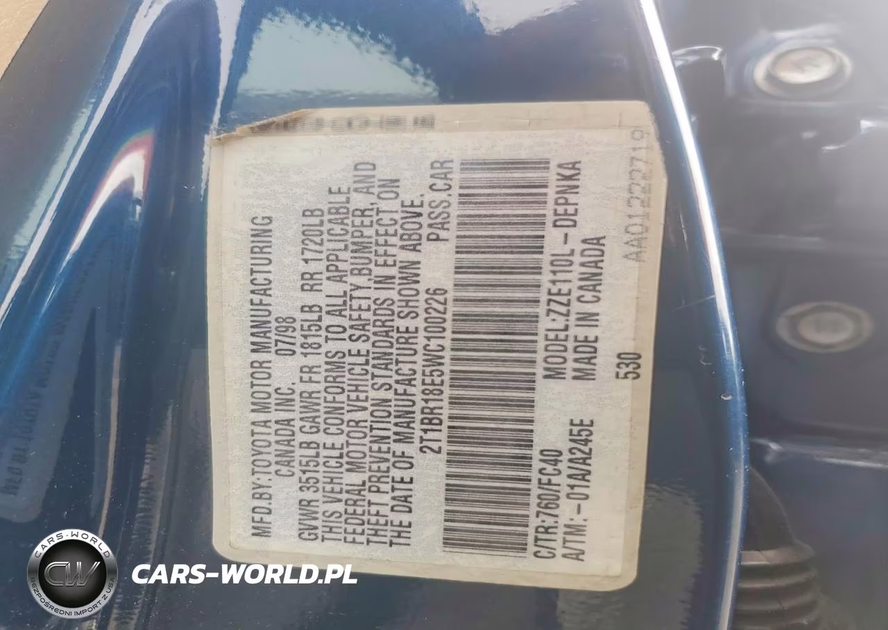 1998 Toyota Corolla Ve VIN:2T1BR18E5WC100226 - 12
