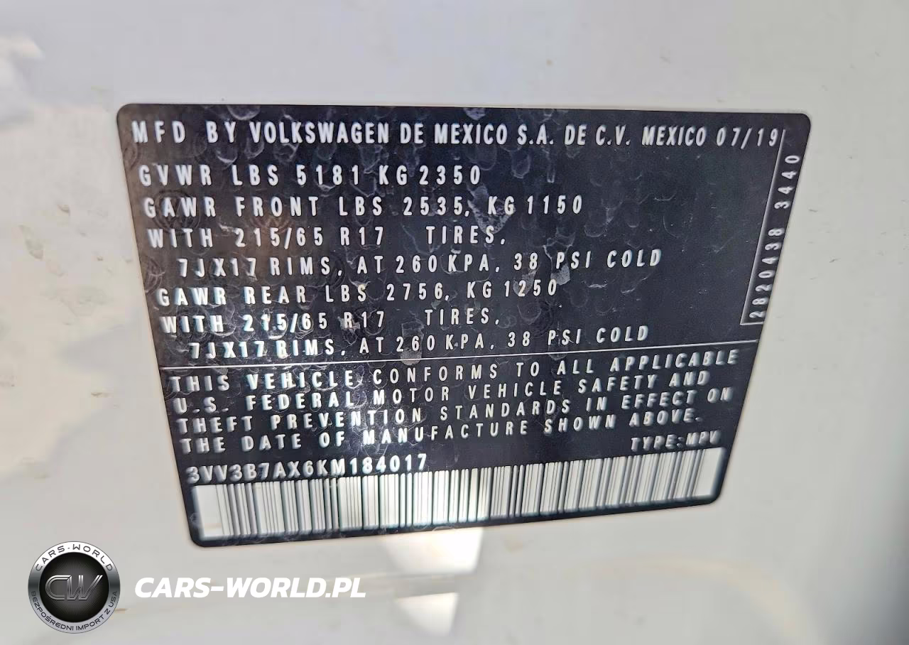 2019 Volkswagen Tiguan Se VIN:3VV3B7AX6KM184017 - 14