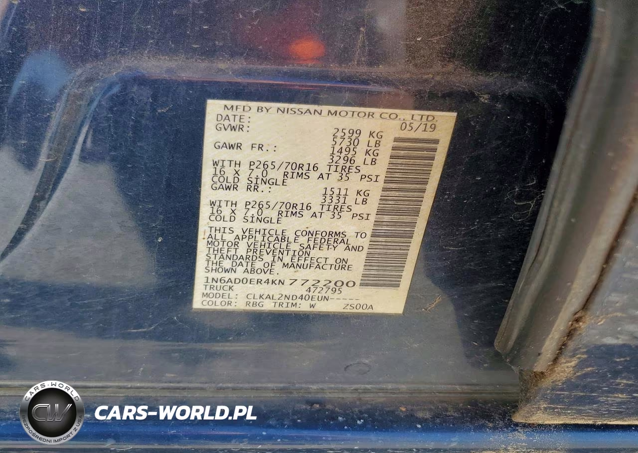 2019 Nissan Frontier Sv VIN:1N6AD0ER4KN772200 - 12