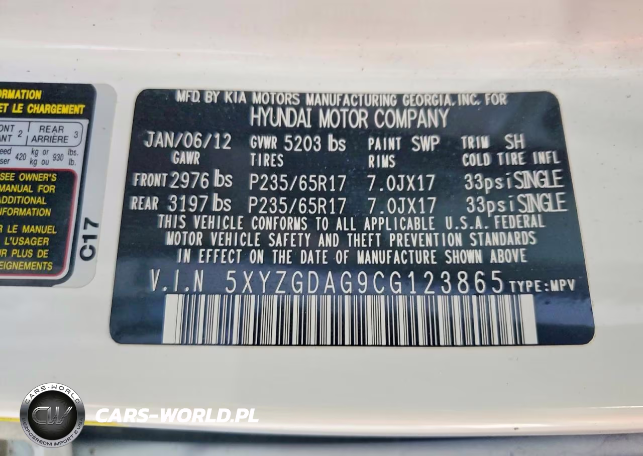 2012 Hyundai Santa Fe Gls VIN:5XYZGDAG9CG123865 - 14