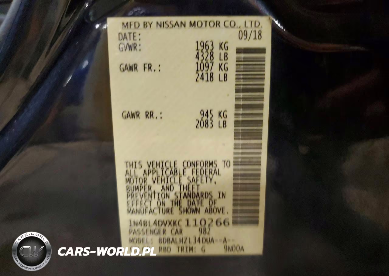 2019 Nissan Altima Sv VIN:1N4BL4DVXKC110266 - 13