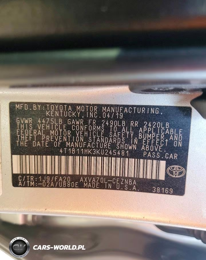 2019 Toyota Camry Le VIN:4T1B11HK3KU245481 - 12