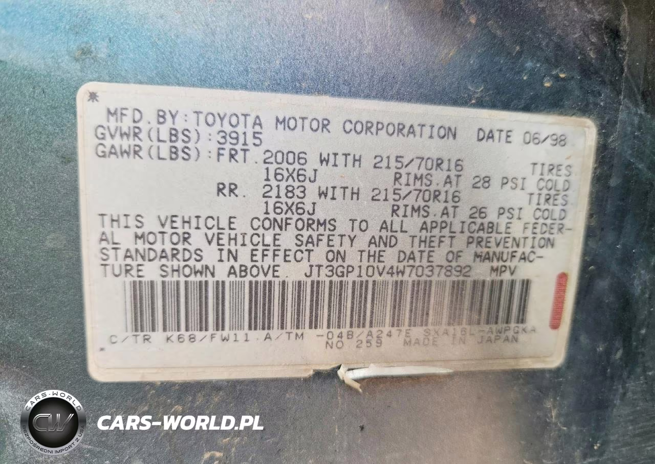 1998 Toyota Rav4 Base VIN:JT3GP10V4W7037892 - 12