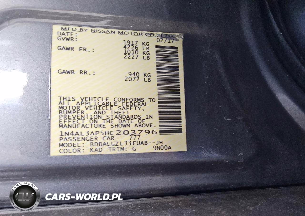 2017 Nissan Altima 2.5 S VIN:1N4AL3AP5HC203796 - 12