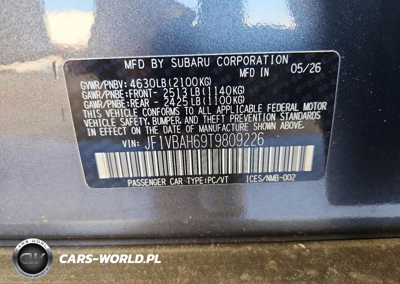 2026 Subaru Wrx Premium VIN:JF1VBAH69T9809226 - 13