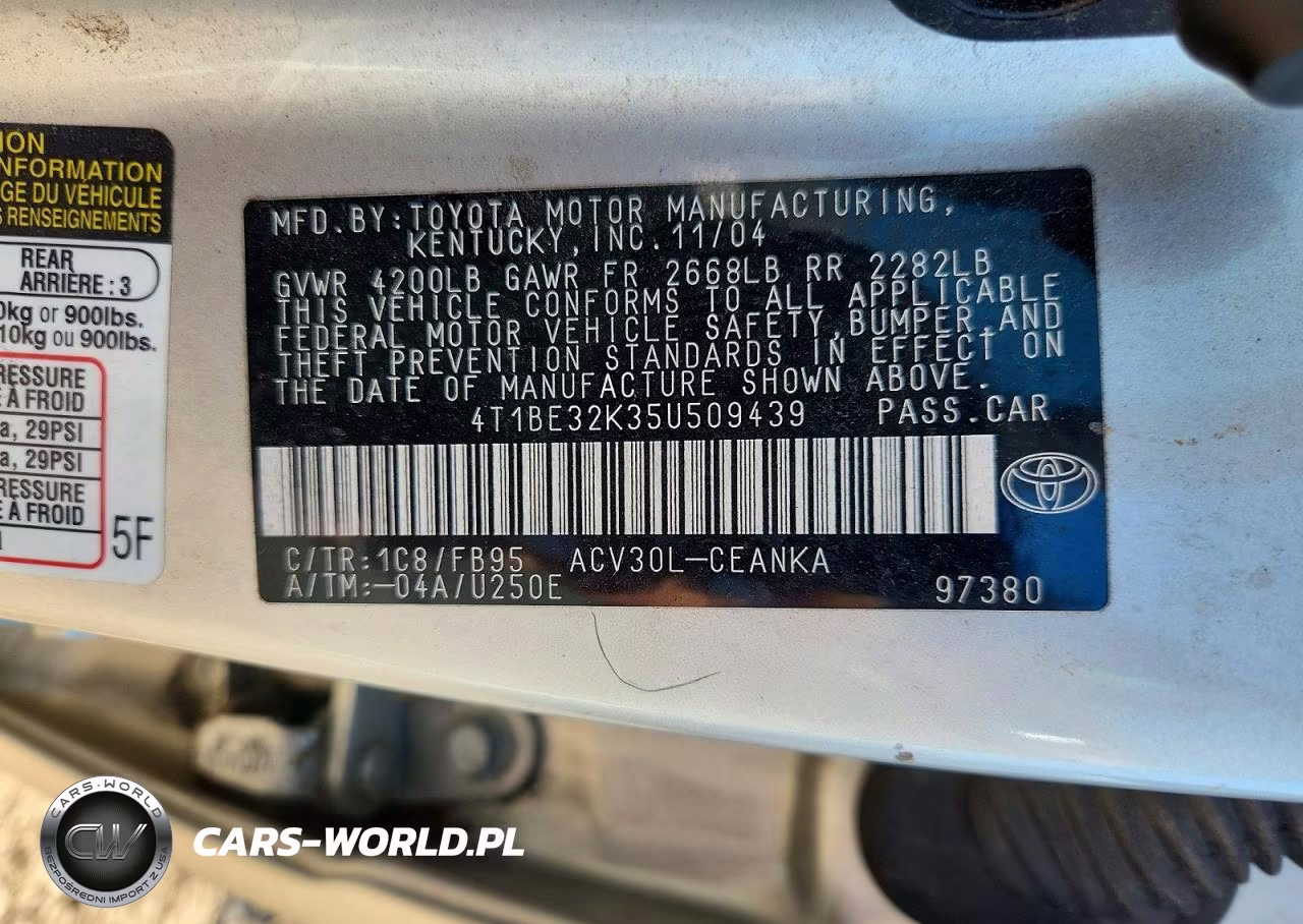 2005 Toyota Camry Le VIN:4T1BE32K35U509439 - 12