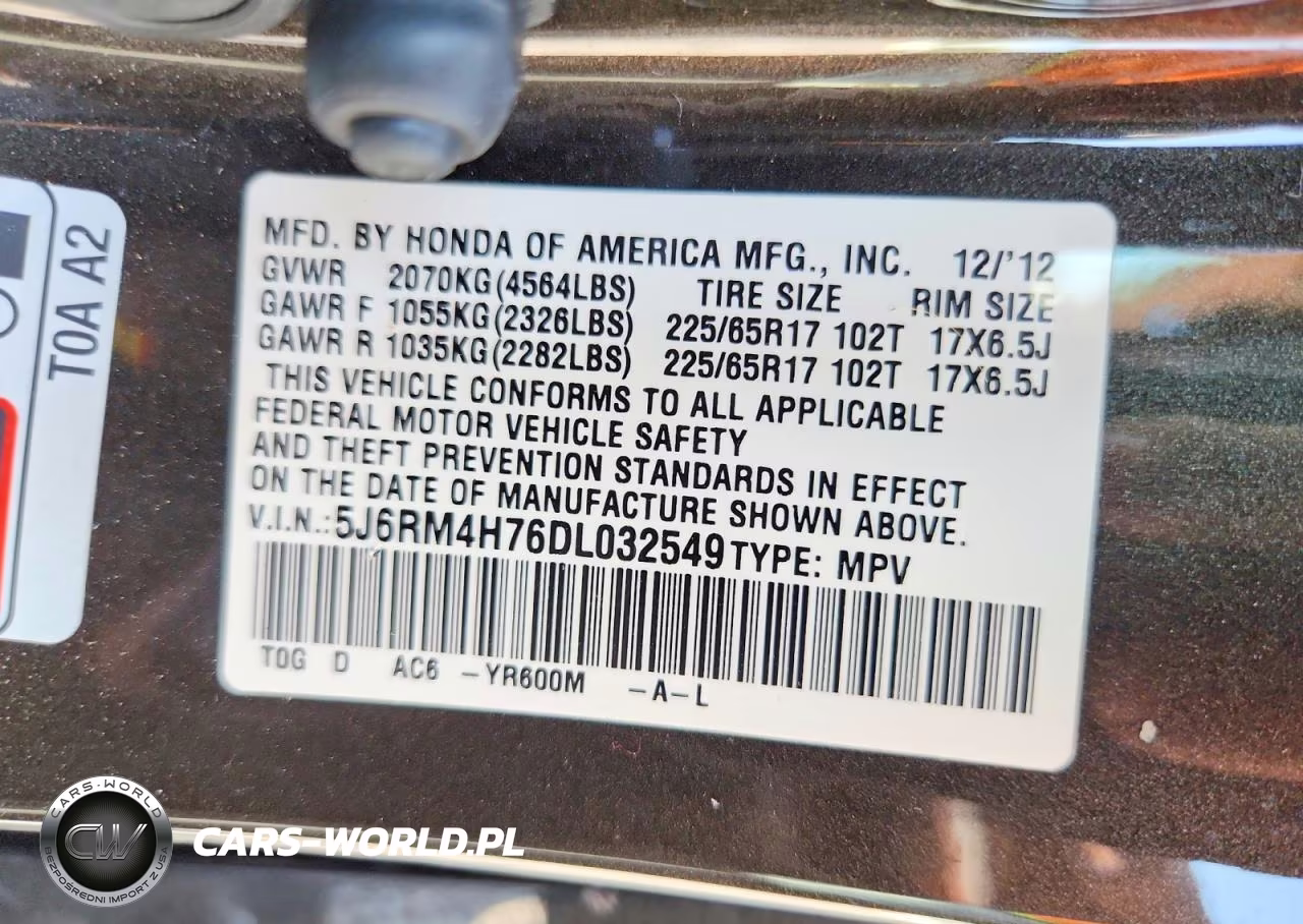 2013 Honda Cr-V Exl VIN:5J6RM4H76DL032549 - 12