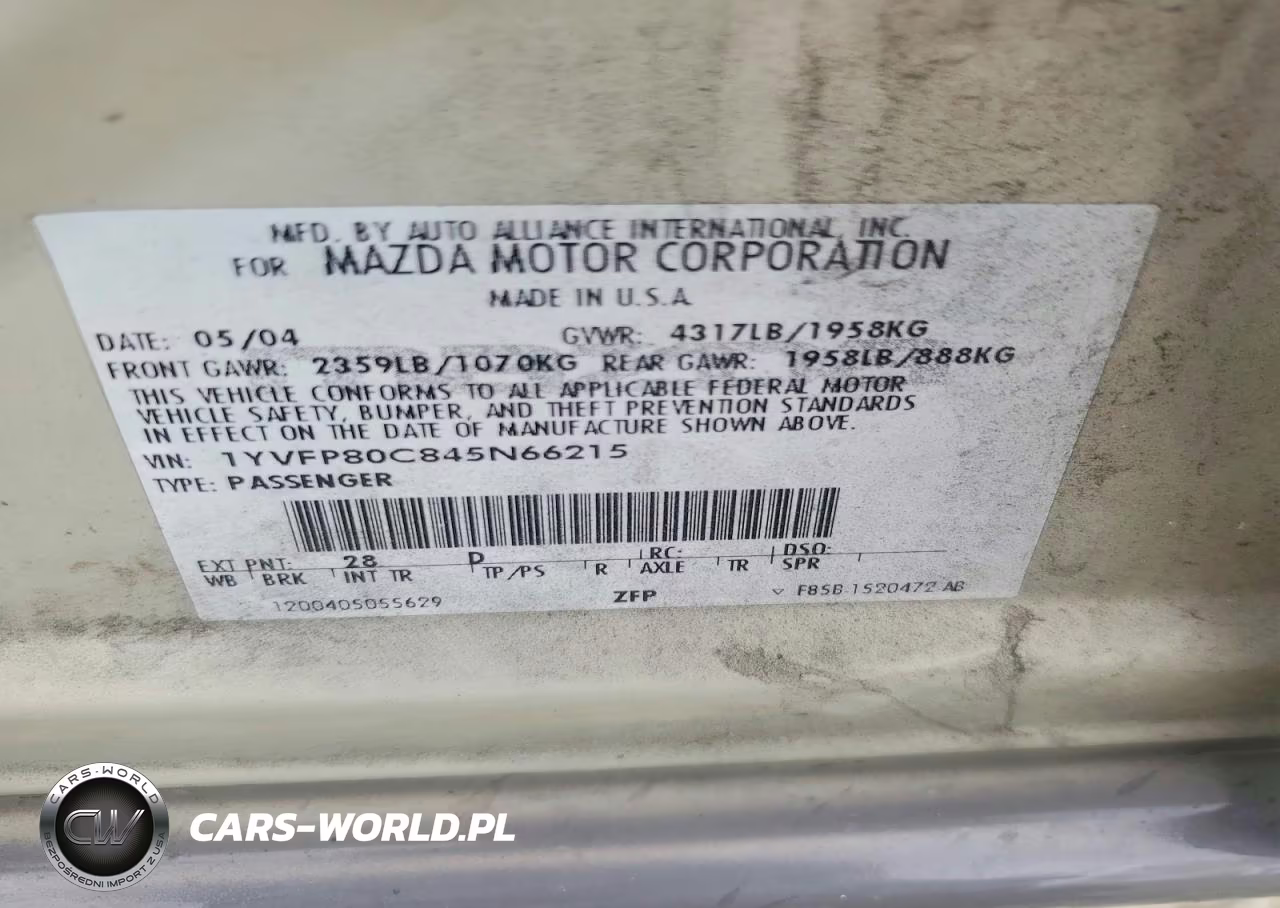 2004 Mazda 6 I VIN:1YVFP80C845N66215 - 12