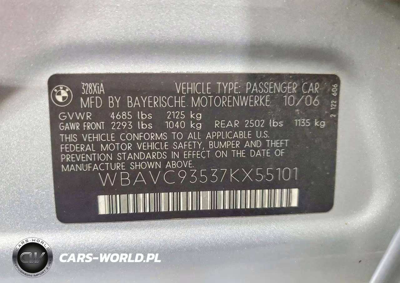 2007 BMW 328 Xi VIN:WBAVC93537KX55101 - 12