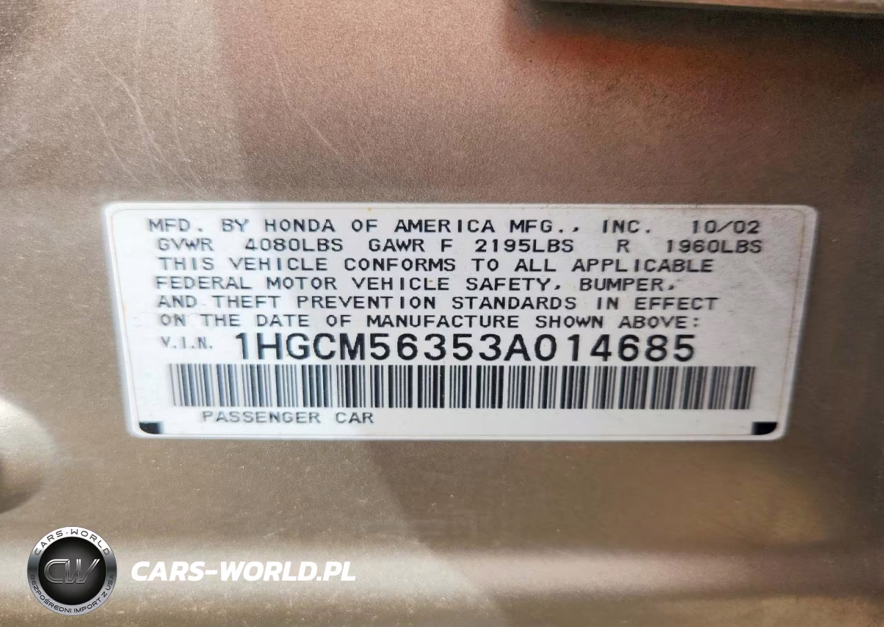 2003 Honda Accord Lx VIN:1HGCM56353A014685 - 12